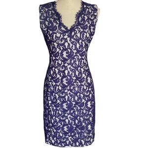 Tadashi Shoji Lace Overlay Scalloped V-Neckline Sheath Dress Sleeveless Size 14